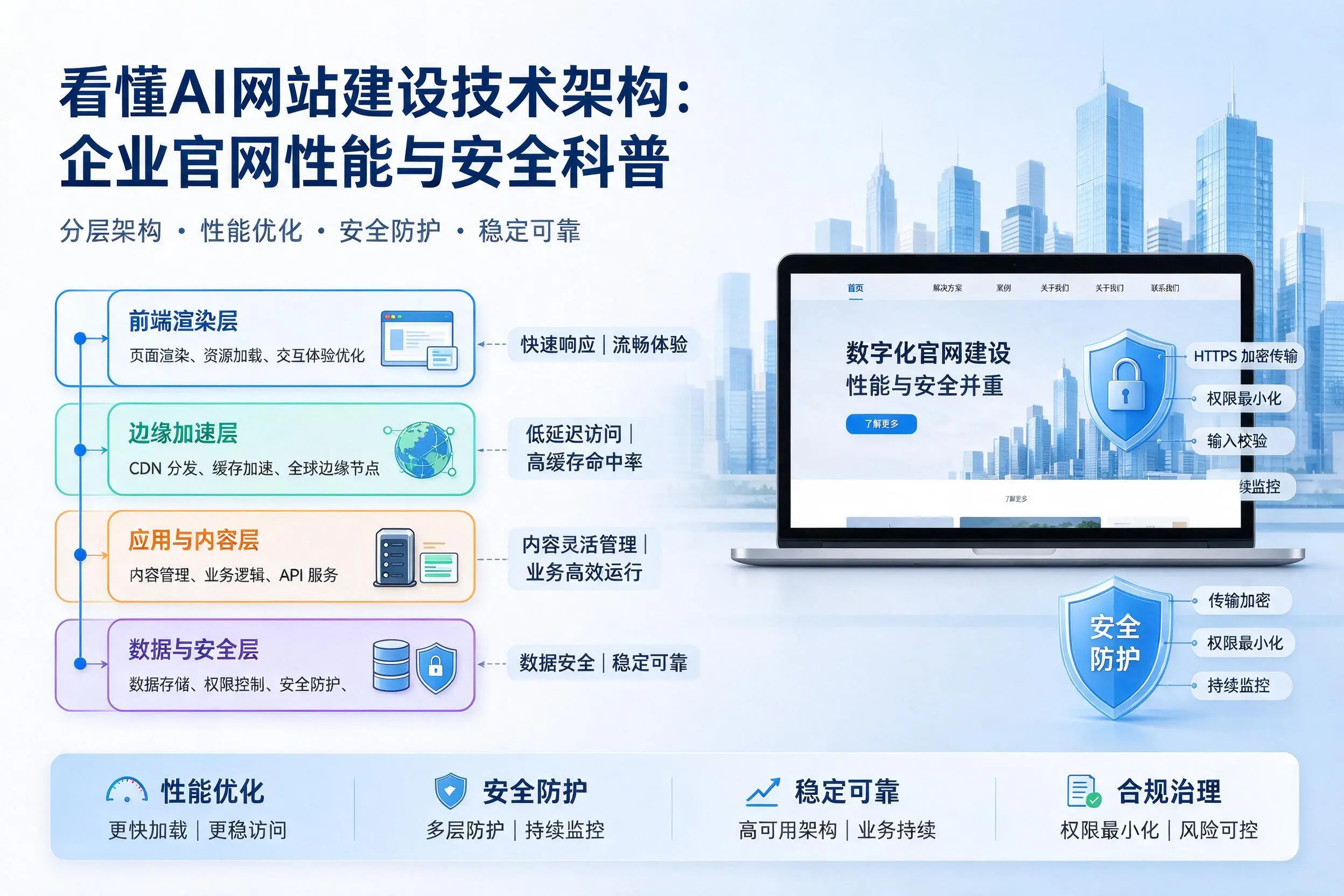 看懂AI网站建设技术架构：潜江企业官网性能与安全科普