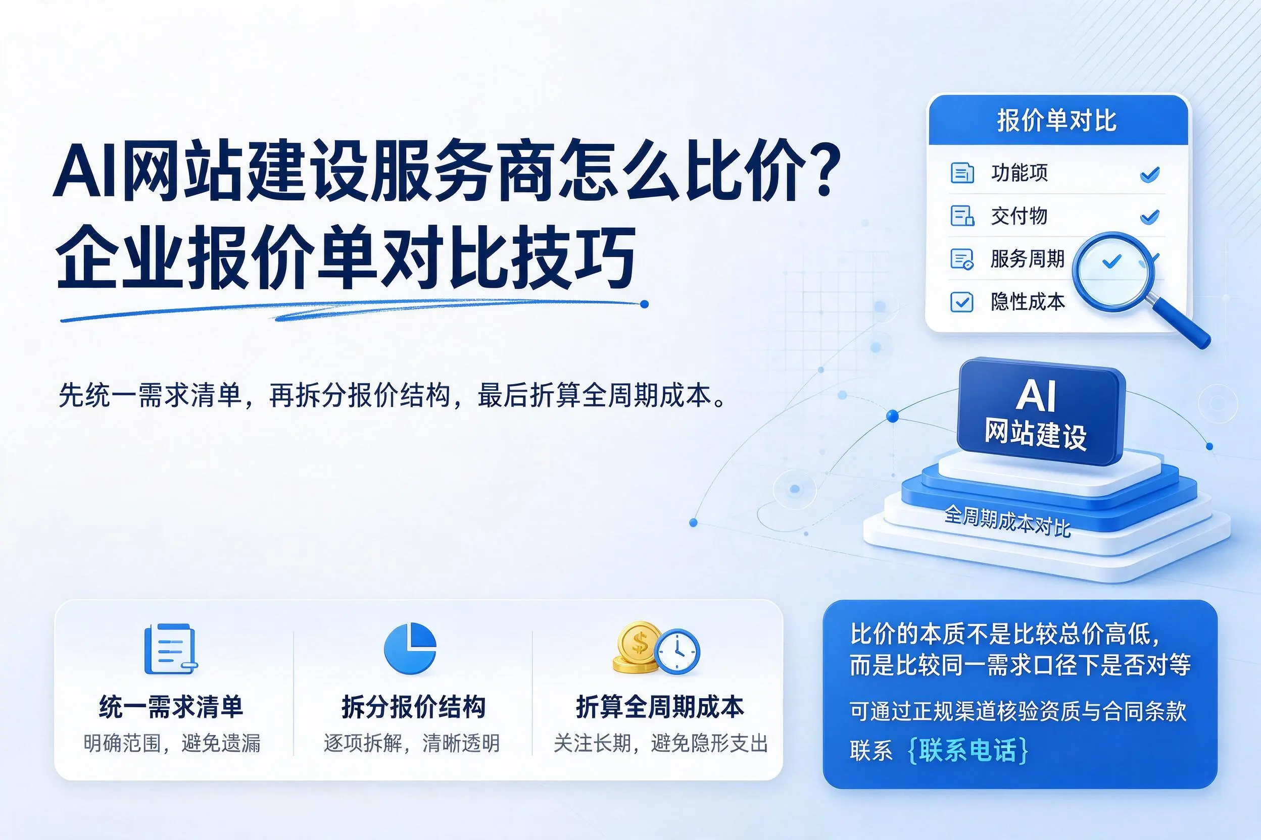 AI网站建设服务商怎么比价？潜江企业报价单对比技巧