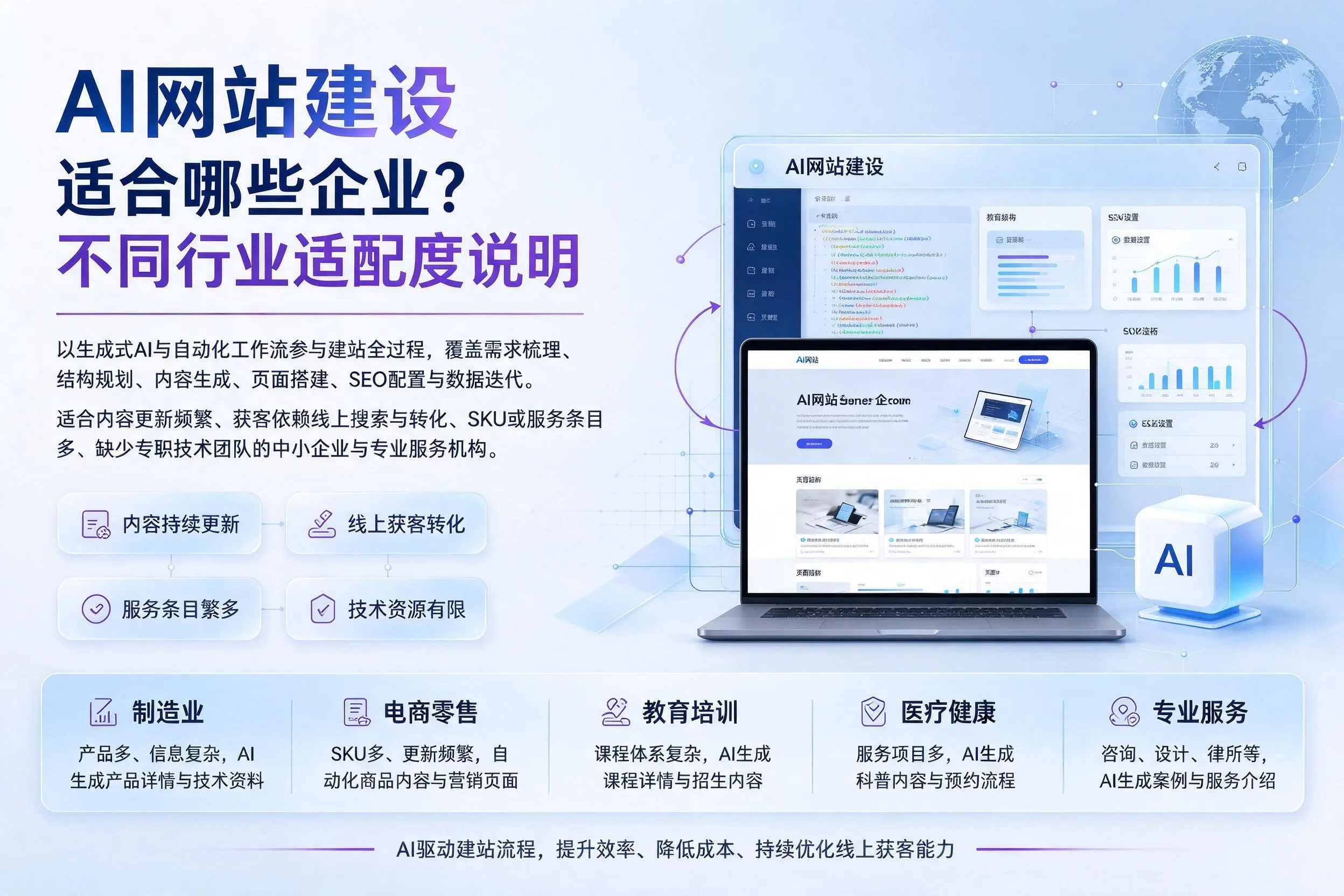 AI网站建设适合哪些企业?潜江不同行业适配度说明
